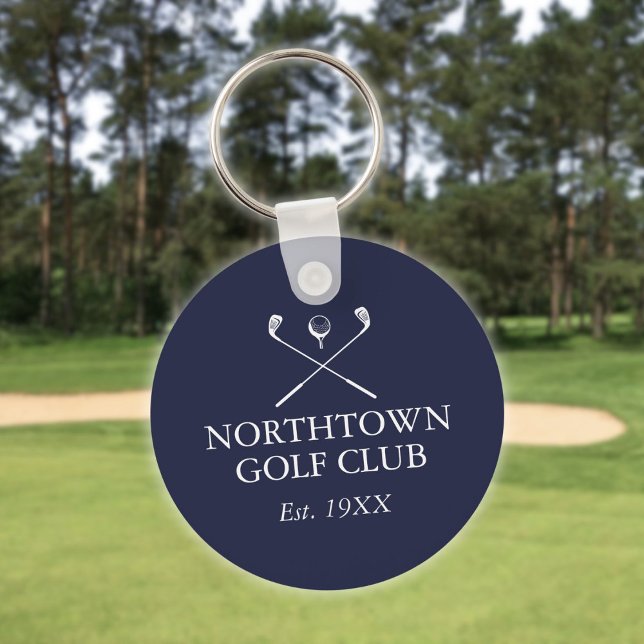 Chaveiro Nome Personalizado do Clube de Golfe Azul Marinho (Personalized Golf Club Name Navy Blue Keychain)