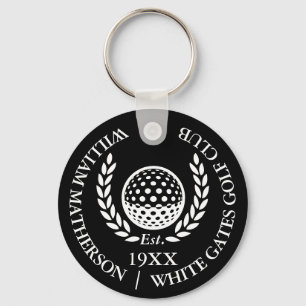 Chaveiro Nome Personalizado do Clube de Golfe Preto e Branc