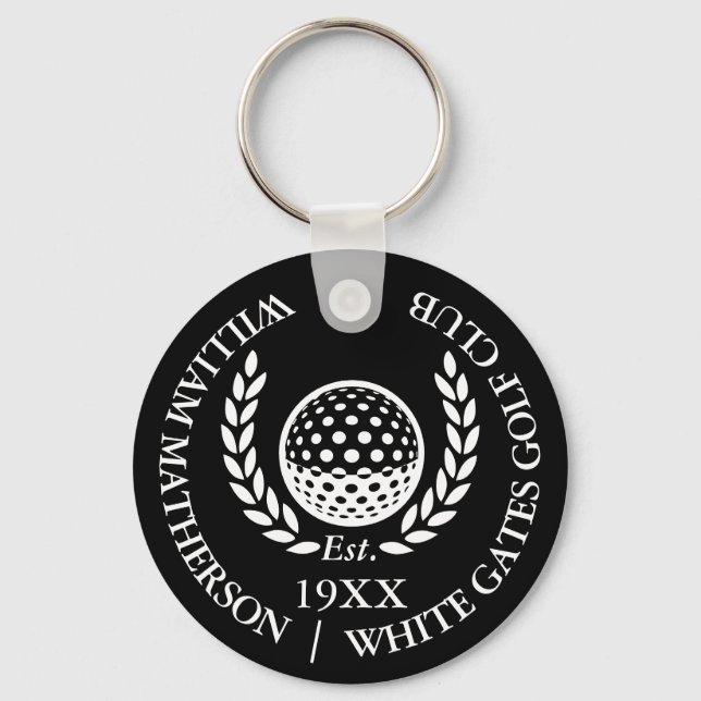 Chaveiro Nome Personalizado do Clube de Golfe Preto e Branc (Frente)