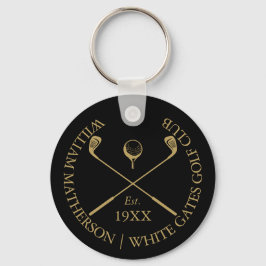 Chaveiro Nome Personalizado do Clube de Golfe Preto e Doura
