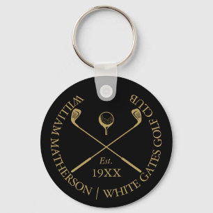 Chaveiro Nome Personalizado do Clube de Golfe Preto e Doura
