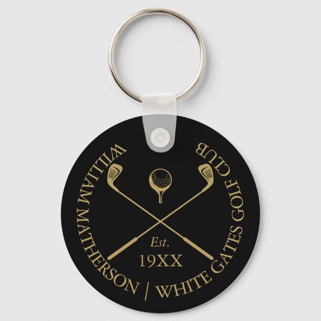 Chaveiro Nome Personalizado do Clube de Golfe Preto e Doura (Frente)
