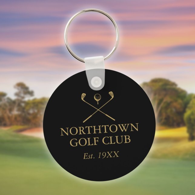 Chaveiro Nome Personalizado Do Clube De Golfe Preto E Doura (Personalized Golf Club Name Black And Gold Keychain)
