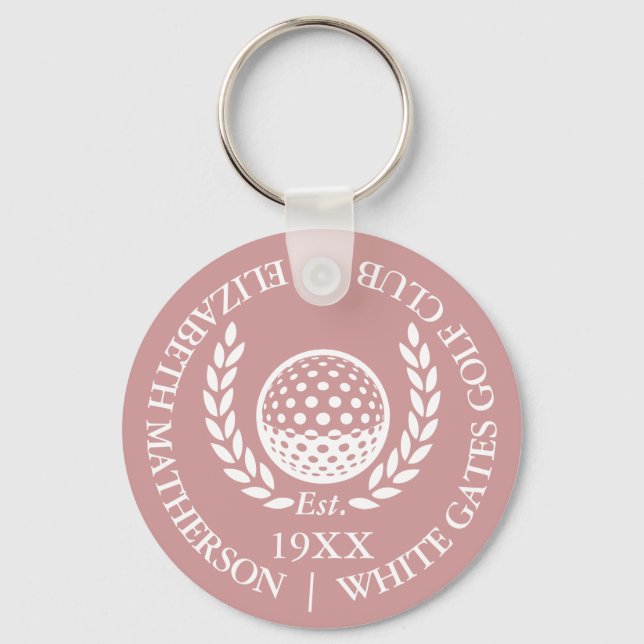 Chaveiro Nome Personalizado do Clube de Golfe Rosa Poeira (Frente)