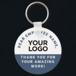 Chaveiro Nome Personalizado do Funcionário Texto Apreciação<br><div class="desc">Personalize facilmente estes chaveiros de logotipo personalizados com nome de funcionário personalizado em volume Texto Apreciação do logotipo com texto, nome da empresa ou da parte e logotipo comercial, foto ou qualquer imagem. Um simples design de negócios formal em cores azul e branco marinho totalmente personalizável, fontes básicas e modernas...</div>