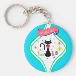 Chaveiro Nome Personalizado do Gato Siamês Retro Natal