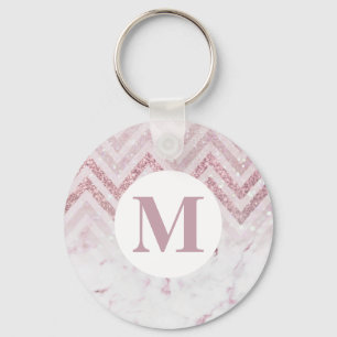 Chaveiro Nome Personalizado do Mármore Branco Rosa Monogram