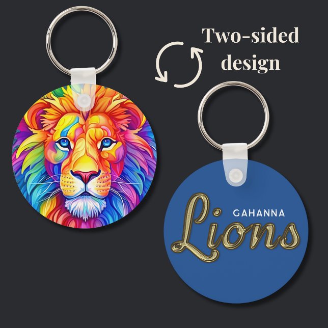 Chaveiro Nome Personalizado Duplo Lion do Arco-Íris (Made especially for the Gahanna Lions, this rainbow lion keychain shows school pride. )