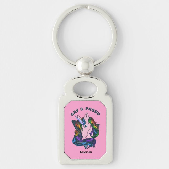 Chaveiro Nome Personalizado e Gay de Texto Unicorn (Frente)