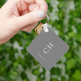 Chaveiro Nome Personalizado e Iniciais Cinza Elegante