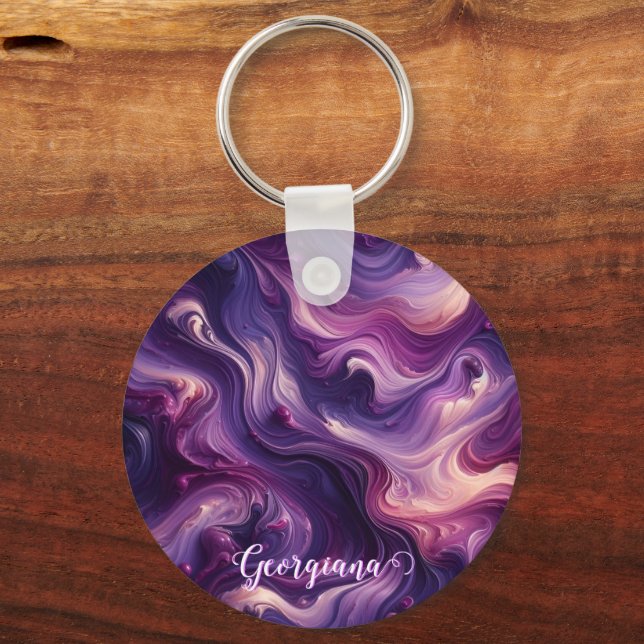 Chaveiro Nome Personalizado Efeito de Pintura Roxo Vibrante (Frente)