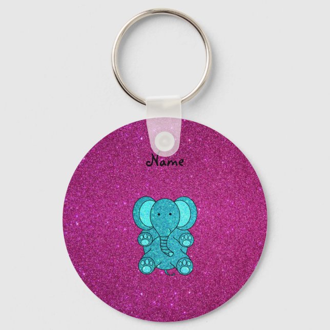 Chaveiro Nome personalizado elefante turquesa brilho (Frente)