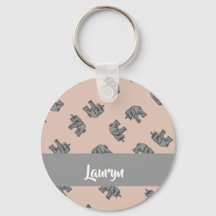 Chaveiro Nome personalizado elefantes em castanho