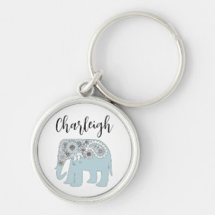 Chaveiro Nome Personalizado Elephant Blue Paisley