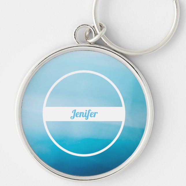 Chaveiro Nome Personalizado em Pingente com Gradiente Azul (Frente)