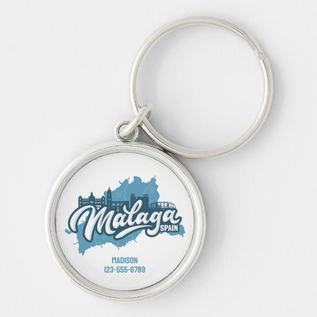Chaveiro Nome Personalizado / Espanha de Málaga de Texto (Frente)