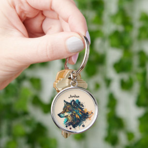 Chaveiro Nome Personalizado Estilizado Cabeça de Lobo