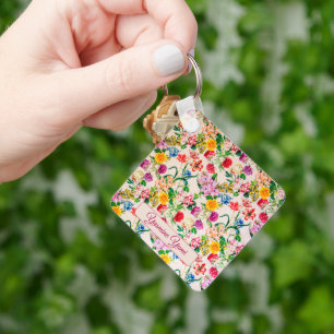 Chaveiro Nome Personalizado Flores coloridas Rosa Feminina