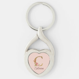 Chaveiro Nome Personalizado Folha de Ouro Blush Rosas Rosa 