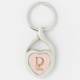 Chaveiro Nome Personalizado Folha Dourada Blush Rosas Cor-d