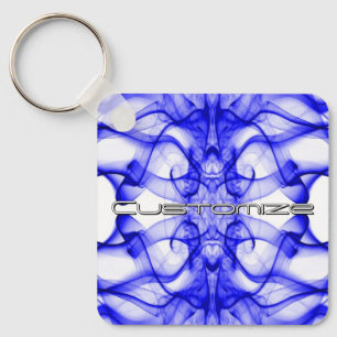 Chaveiro Nome Personalizado Fumaça Azul Simétrica Branco