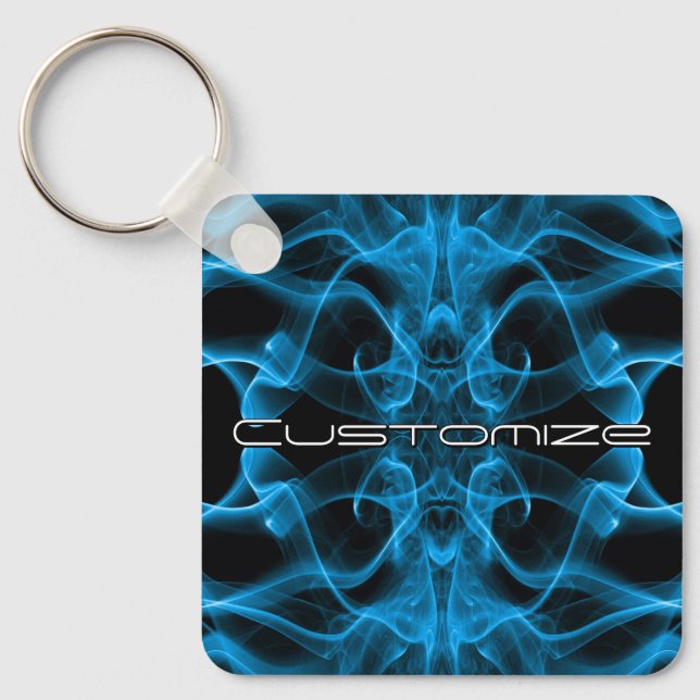 Chaveiro Nome Personalizado Fumaça Azul Simétrica Preta (Frente)
