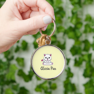 Chaveiro Nome personalizado gato branco fofo em amarelo