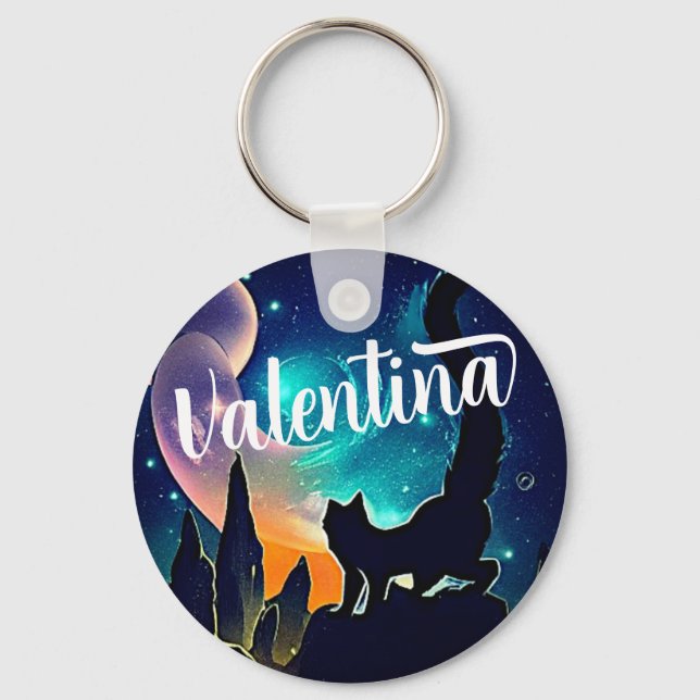 Chaveiro Nome Personalizado Gato de Cuta e Estrelas e Monta (Frente)