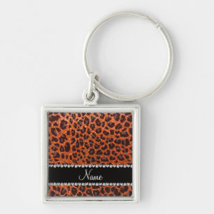 Chaveiro Nome personalizado glitter laranja impressão leopa