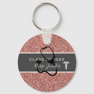 Chaveiro Nome Personalizado Glitter Rosa de Graduação de 