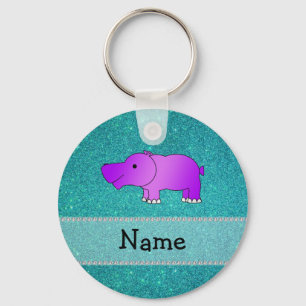 Chaveiro Nome personalizado hippo turquoise glitter