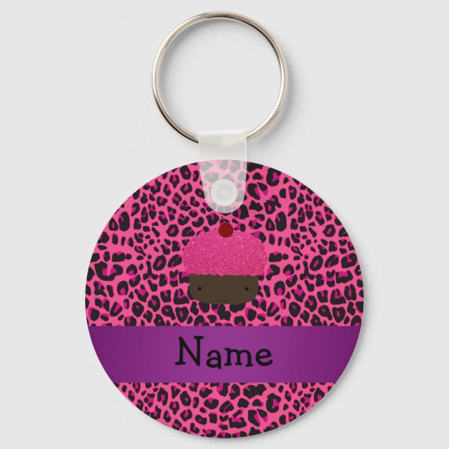 Chaveiro Nome personalizado impressão-leopardo-rosa-cupcake (Frente)