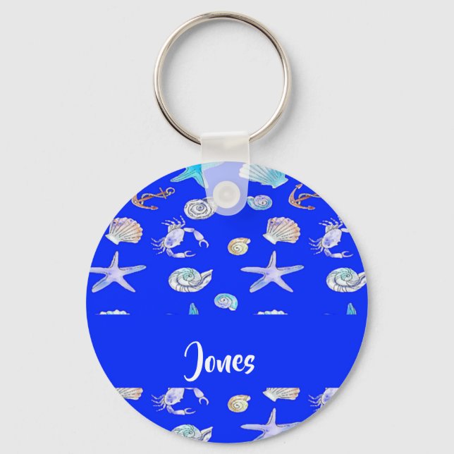 Chaveiro Nome personalizado impressão náutico a azul (Frente)