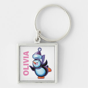 Chaveiro Nome personalizado Key Ring Christmas Skating Peng