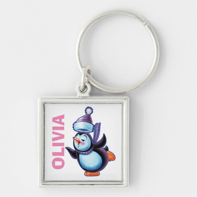 Chaveiro Nome personalizado Key Ring Christmas Skating Peng (Frente)