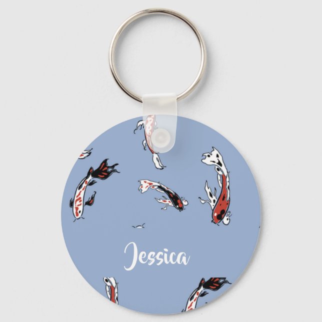 Chaveiro Nome personalizado koi fish blue (Frente)