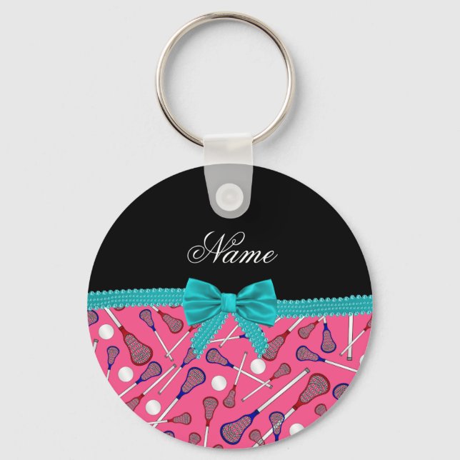 Chaveiro Nome personalizado lacrosse turquoise arco rosa (Frente)
