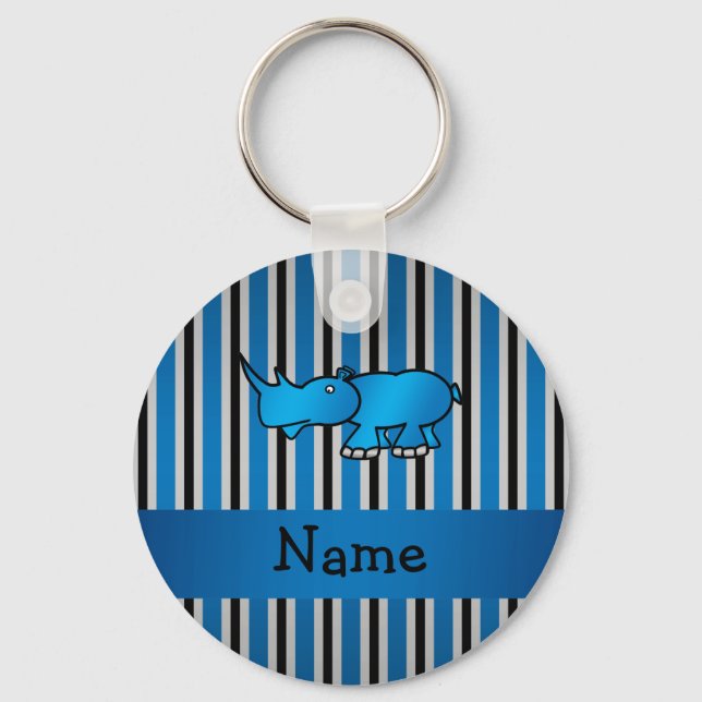 Chaveiro Nome personalizado: listras pretas rinocerontes az (Frente)