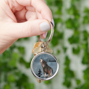 Chaveiro Nome Personalizado Lobo Uivando Aquarela