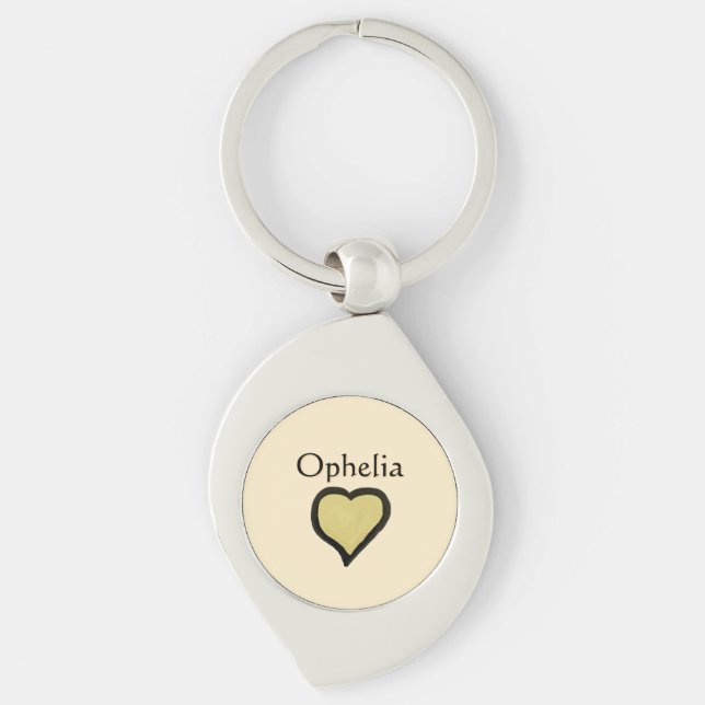 Chaveiro Nome Personalizado Minimal Coração Preto e Creme  (Frente)