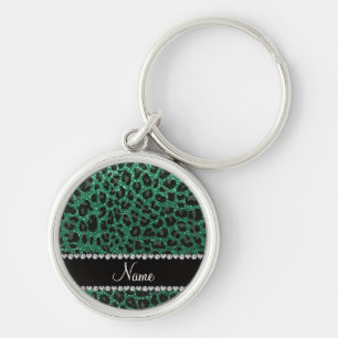 Chaveiro Nome personalizado mint verde brilho leopardo