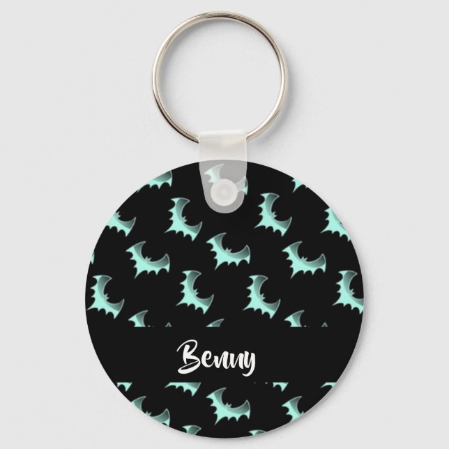 Chaveiro Nome personalizado morcegos azuis (Frente)