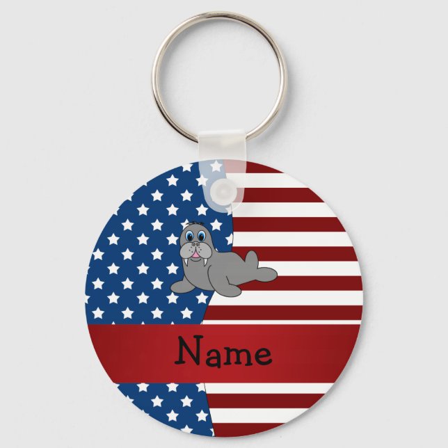 Chaveiro Nome personalizado morsa patriótica (Frente)