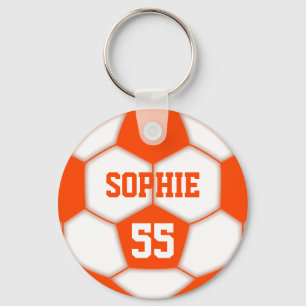 Chaveiro Nome Personalizado Número Bola de Futebol Vermelho