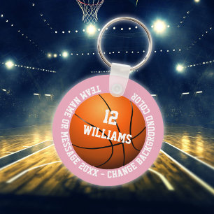 Chaveiro Nome Personalizado Número Equipe Basquete Rosa