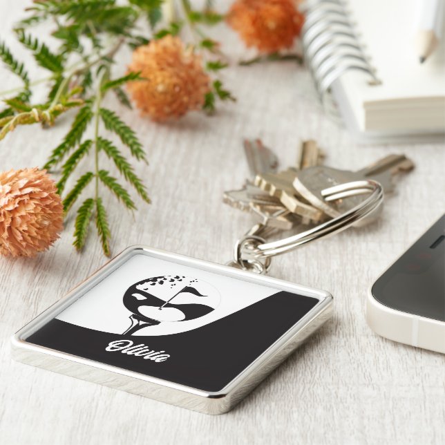 Chaveiro Nome Personalizado Olá, Golfe Negro e Branco (Lateral)