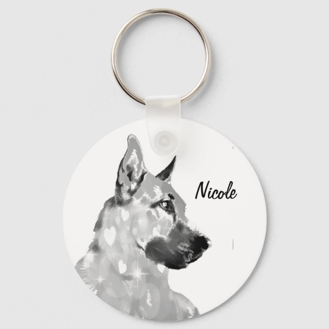 Chaveiro Nome personalizado ou texto Cachorro pastor alemão (Frente)