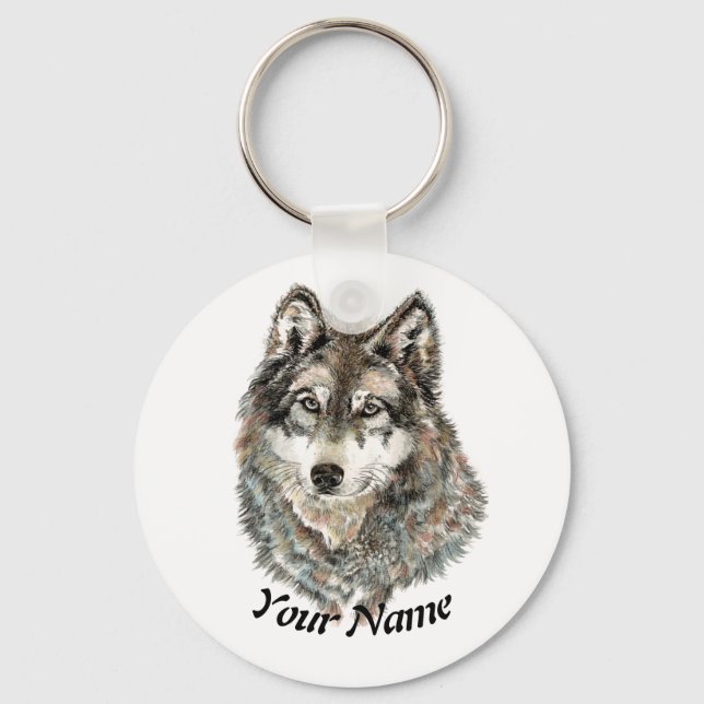 Chaveiro Nome personalizado ou Wolf de texto aquarela anima (Frente)