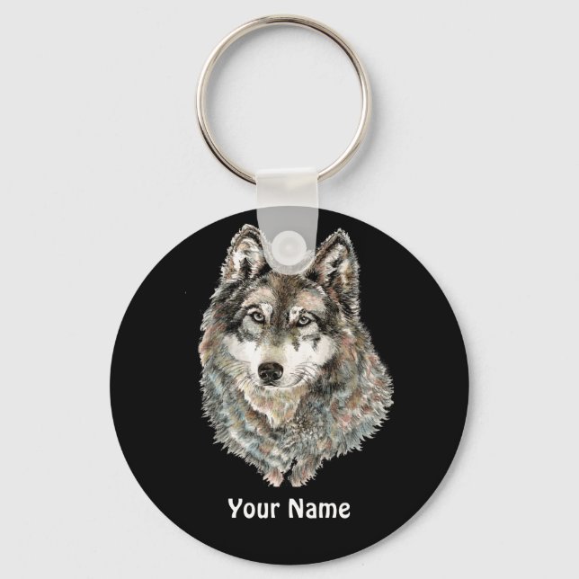 Chaveiro Nome personalizado ou Wolf de texto aquarela anima (Frente)
