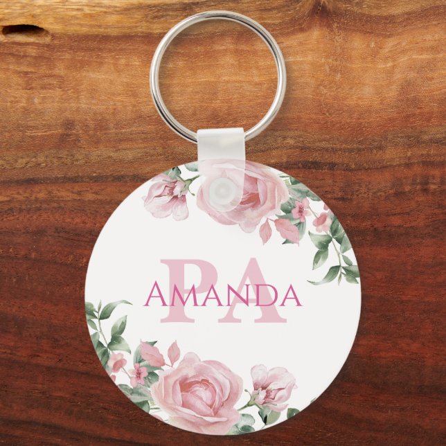 Chaveiro Nome Personalizado PA Floral Rosa (Frente)